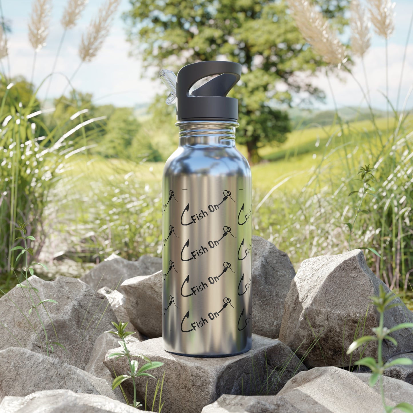 Fish On - Stainless Steel Water Bottle With Straw, 20oz