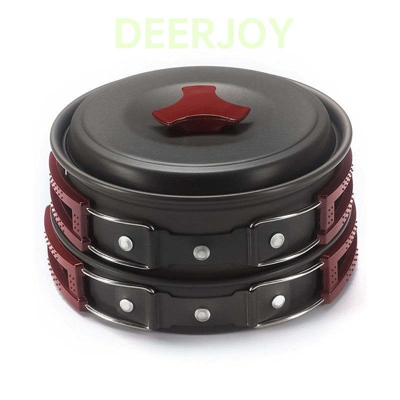 Camping Cookware Mess Kit Gear Camp Accessories Equipment Non-Stick Lightweight Pots and Pans Set for Camping Backpacking Picnic